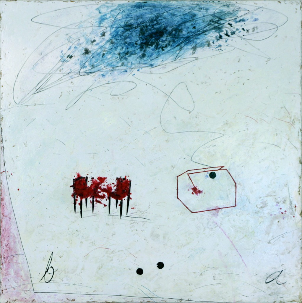 Des dialogues incompris entre B et A, 2012. Oscar Danilo Vargas. Peinture sur toile. 61 x 61 cm. © L'Artothèque