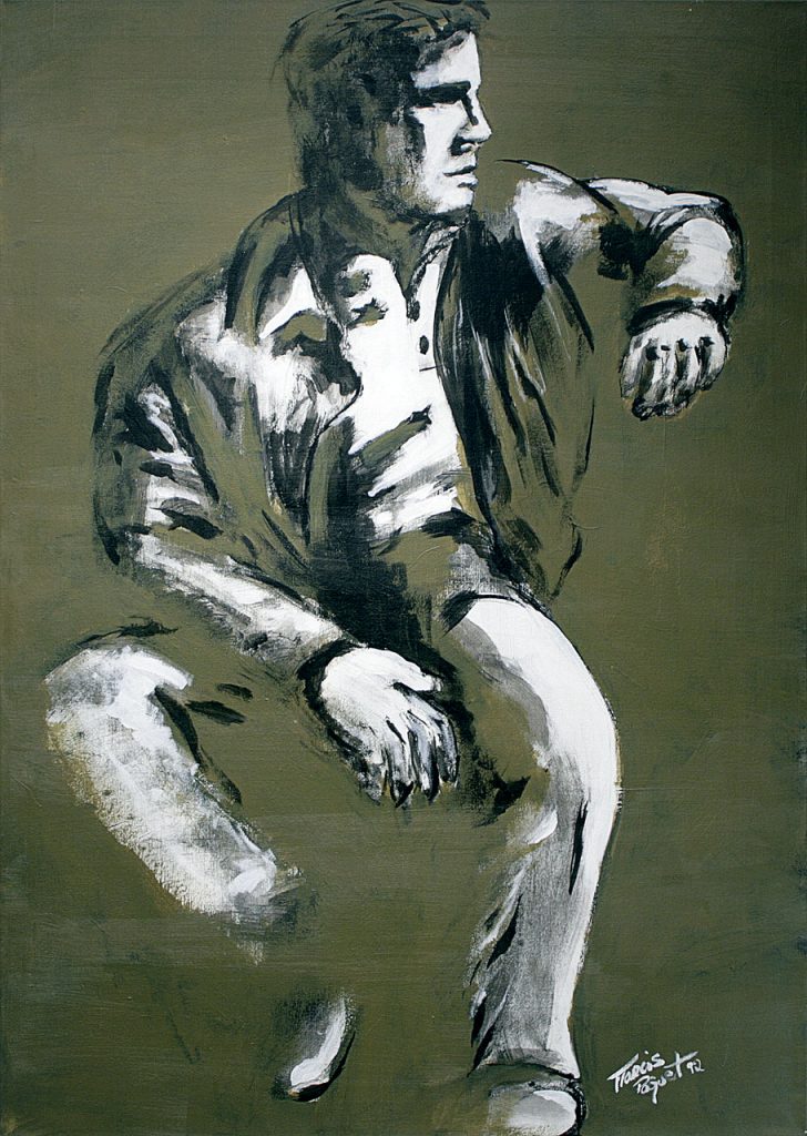 Le banc public, 1992. Francis Pâquet. Acrylique sur toile. 122 cm x 86 cm. © L'Artothèque