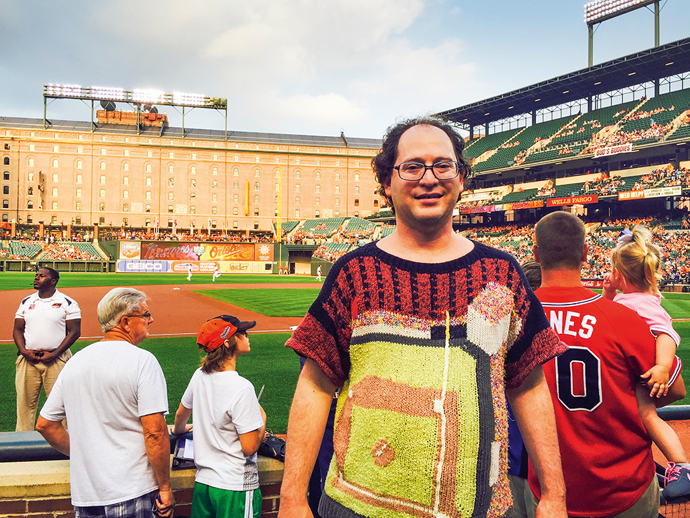 Camden Yards jumper worn inside Oriole Park at Camden Yards, the local baseball stadium. Photo: Sam Barsky.