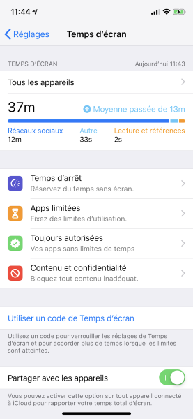 iOs temps écran